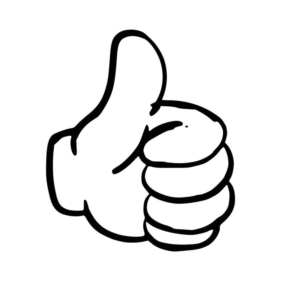 Doodle Thumbs up like. finger hand gesture. Approve symbol. vector