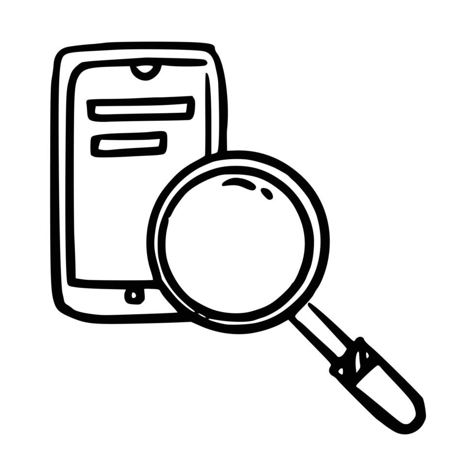 Handdrawn Searching on internet with smartphone vector