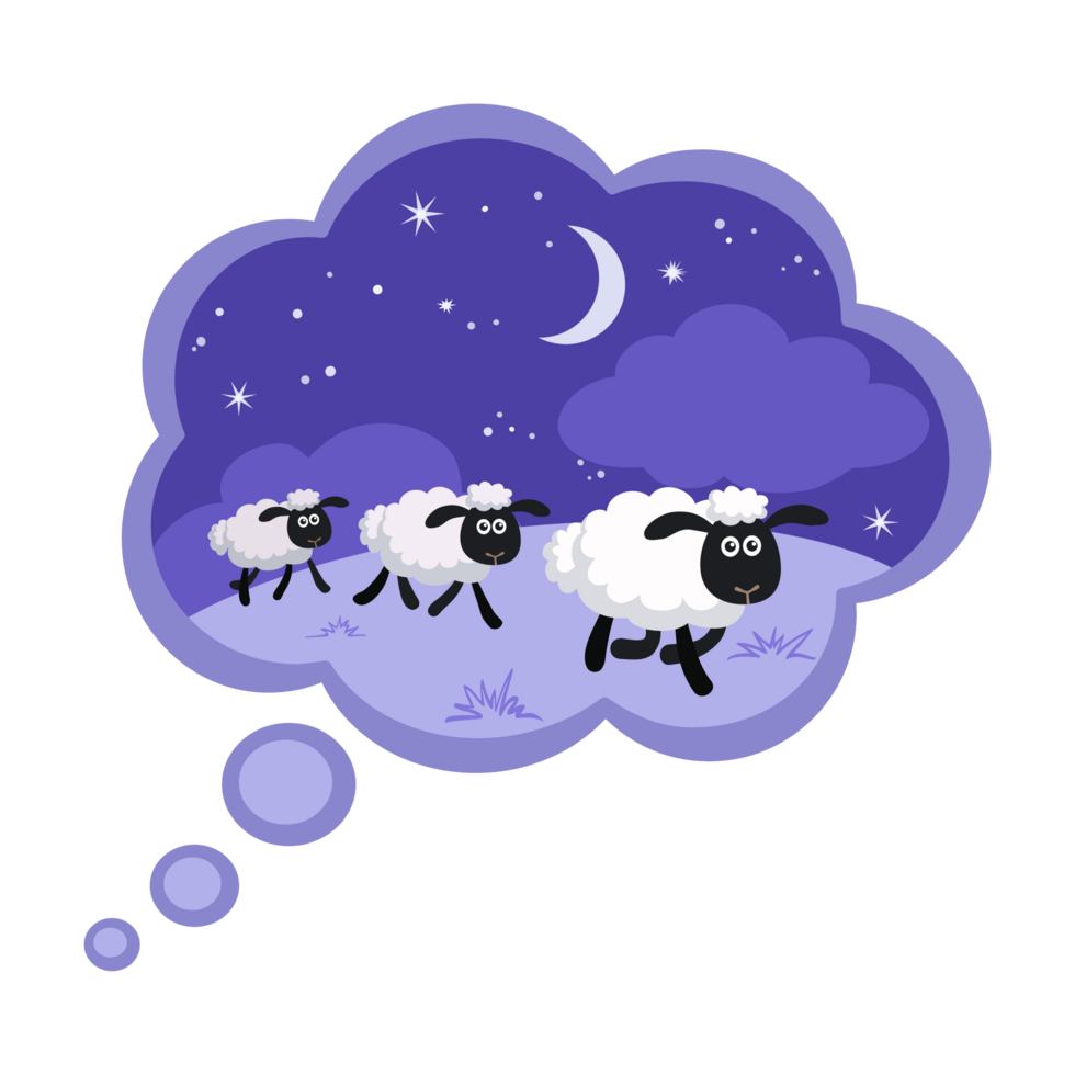 cartoon sheep running in the night with moon and stars png