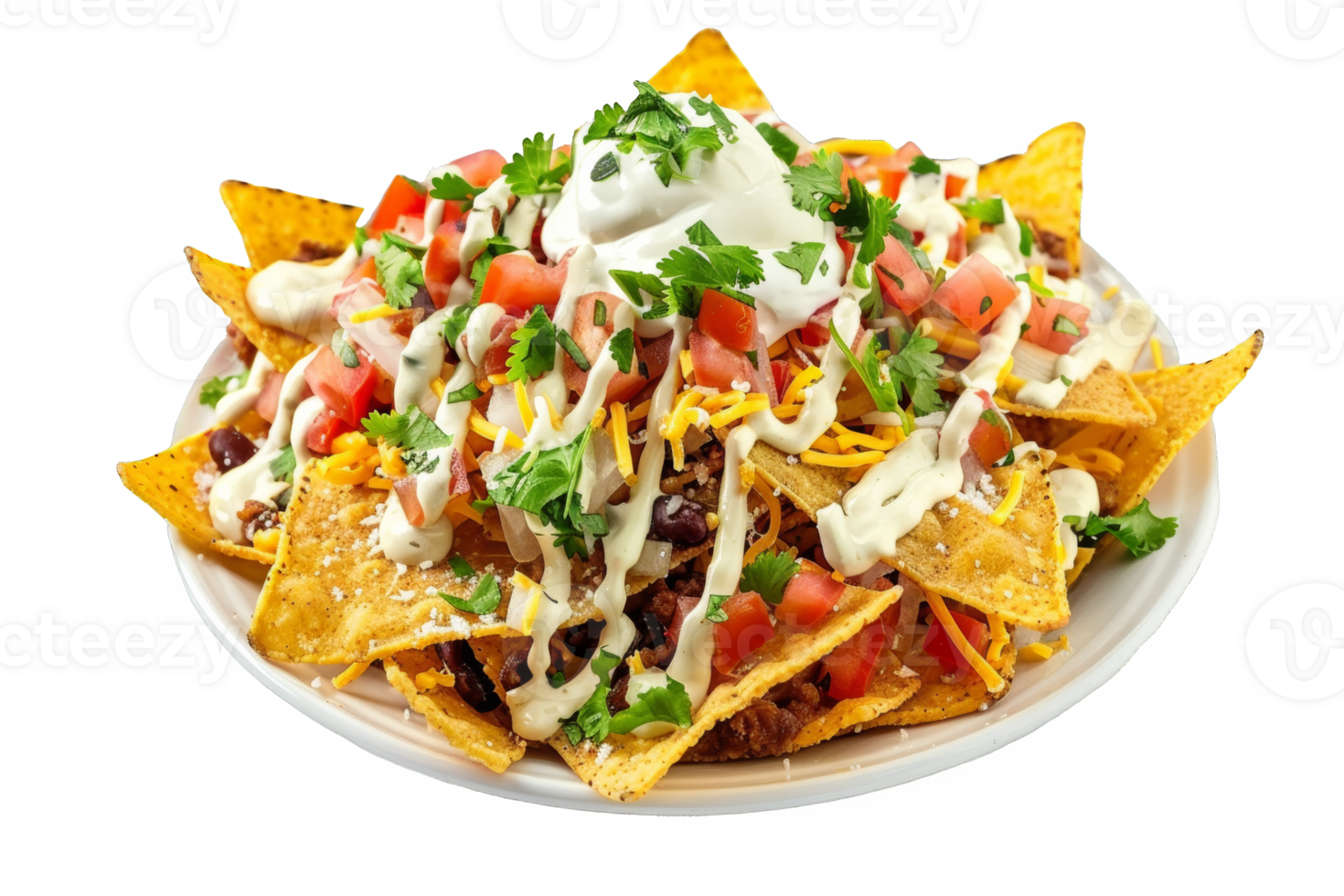 Plate of Nachos With Sour Cream Topping png