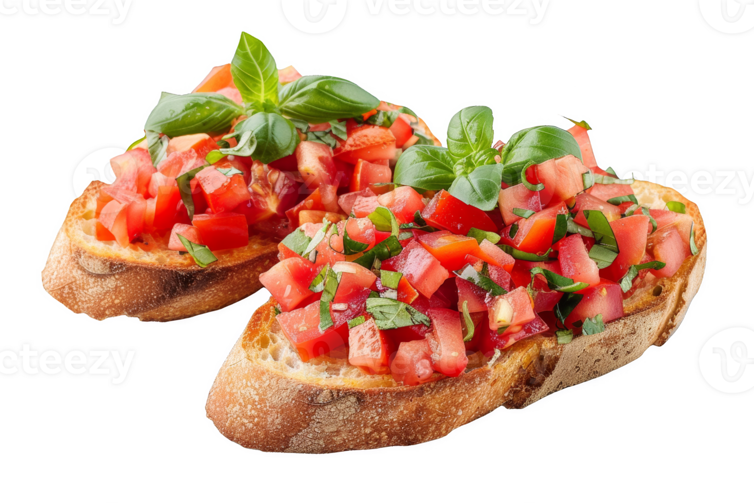 Two Slices of Bread With Tomatoes and Basil png
