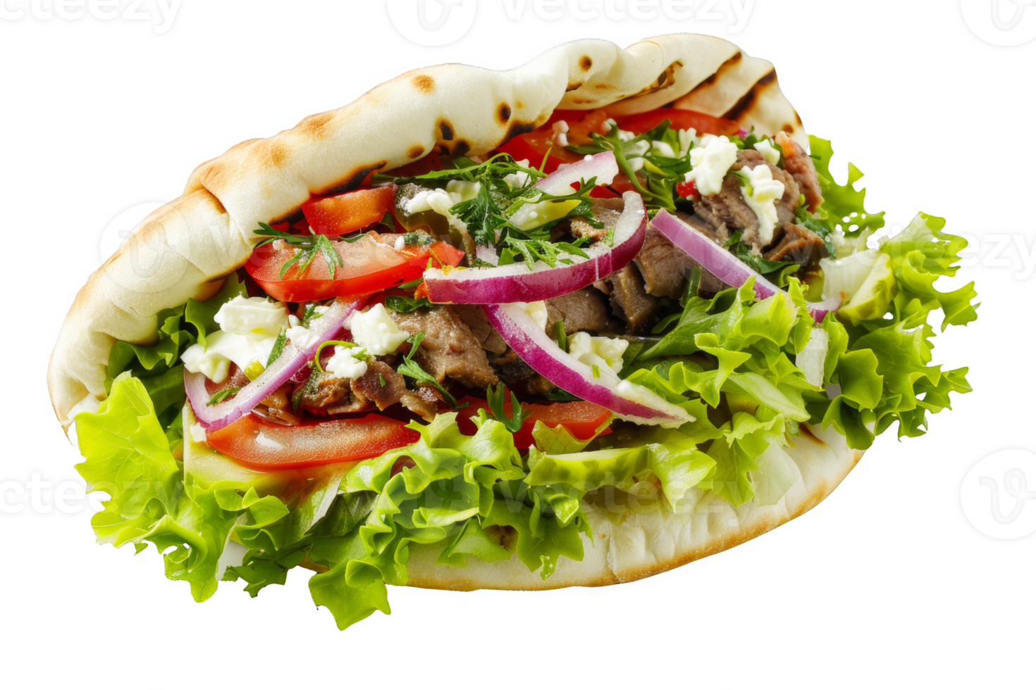 Delicious Gyro Sandwich With Meat, Lettuce, and Tomatoes png