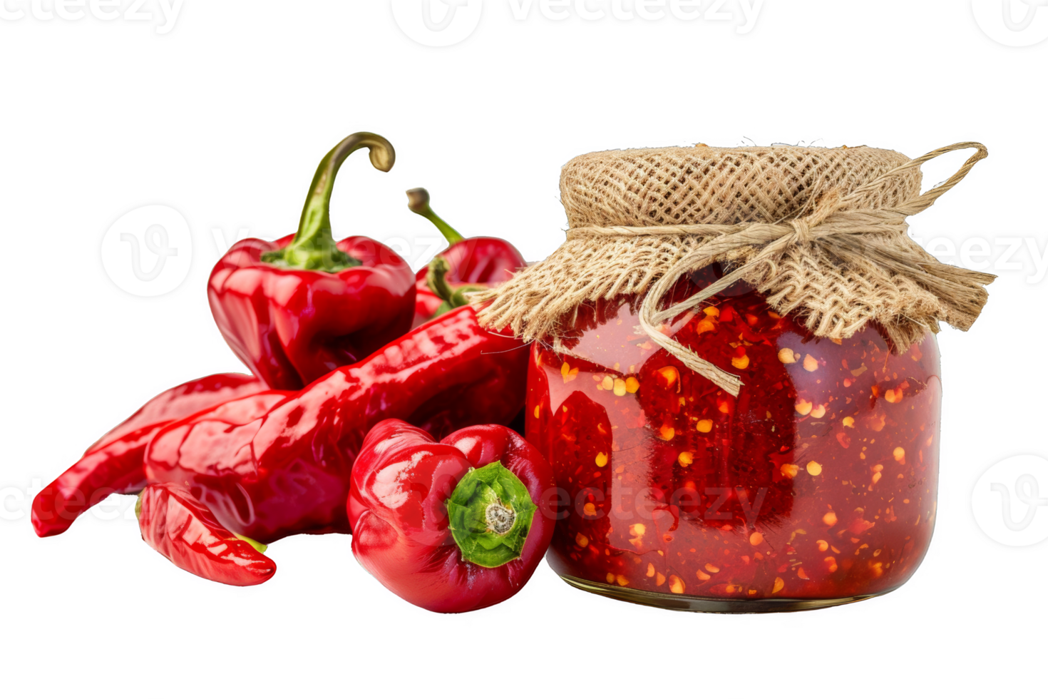 Homemade Ajvar in Glass Jar With Fresh Red Peppers png