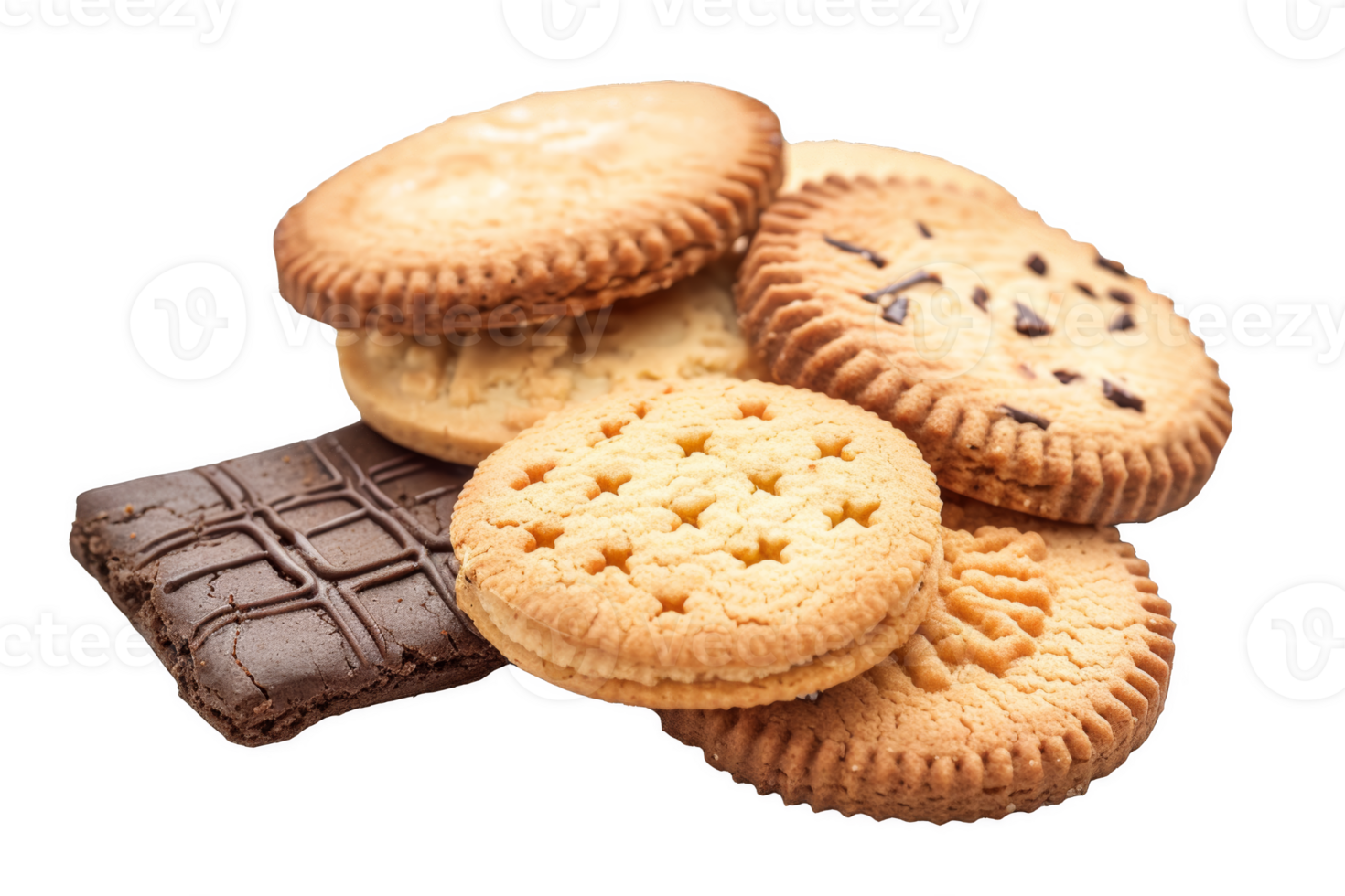 Pile of Cookies Next to Chocolate Bar png