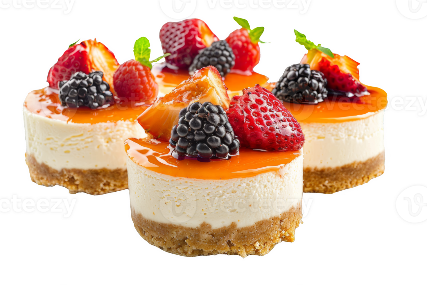 Trio of Cheesecakes Topped With Fresh Fruit png