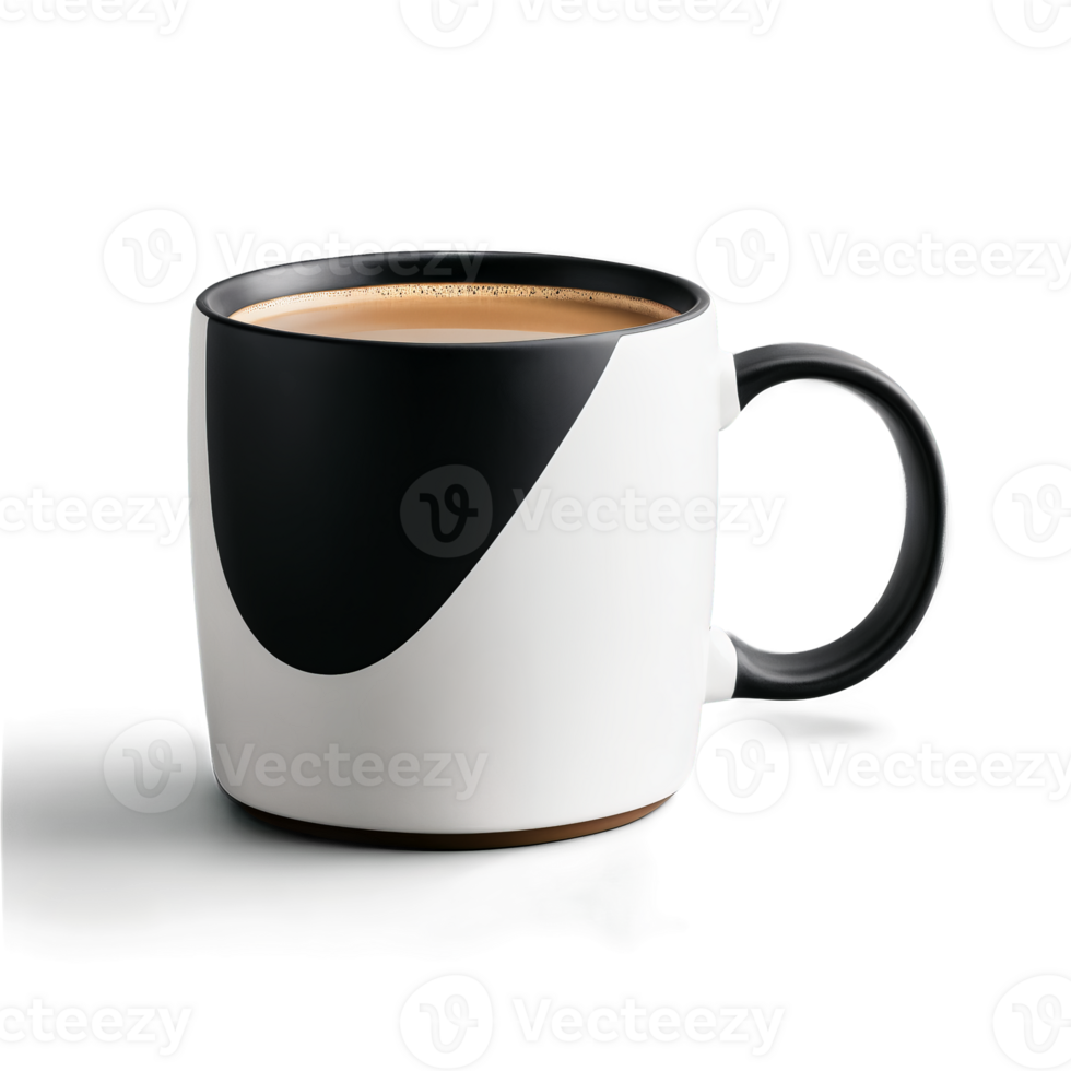 Modern color blocked ceramic mug with a matte finish filled with a rich dark espresso png