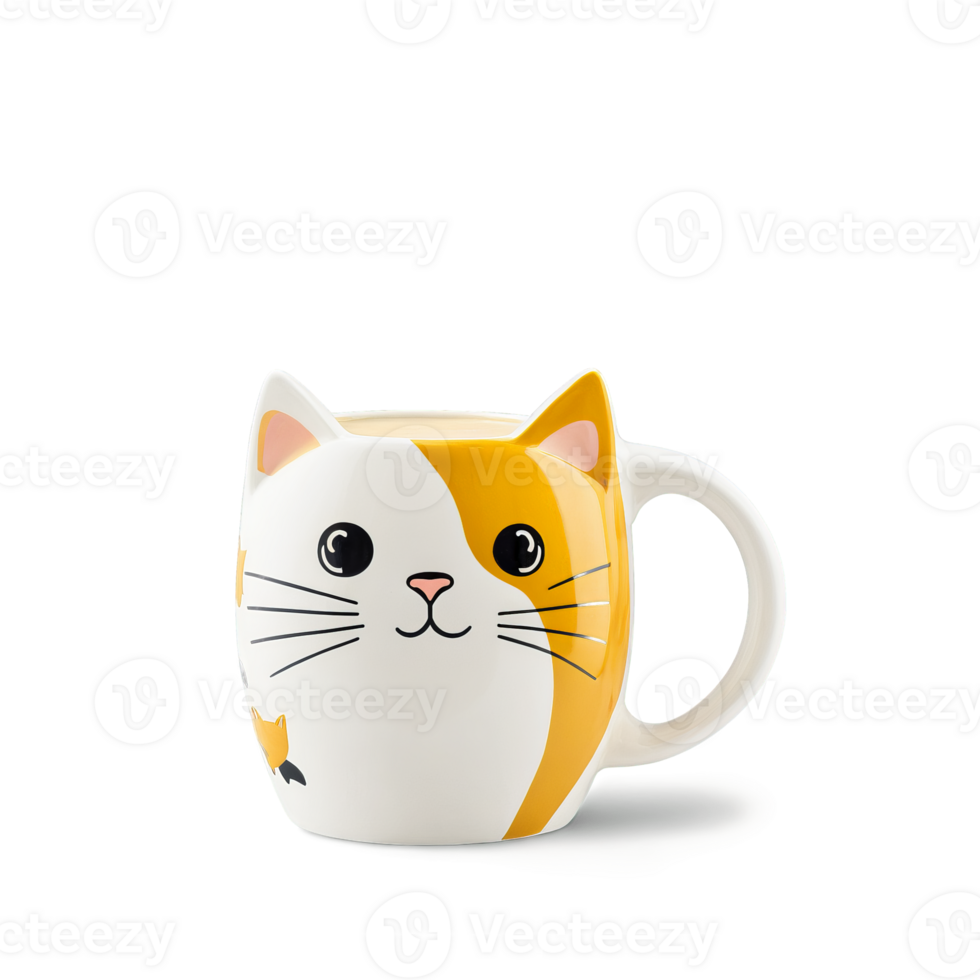 strambo gatto sagomato ceramica boccale con un' mano dipinto calicò design pieno con un' cremoso png