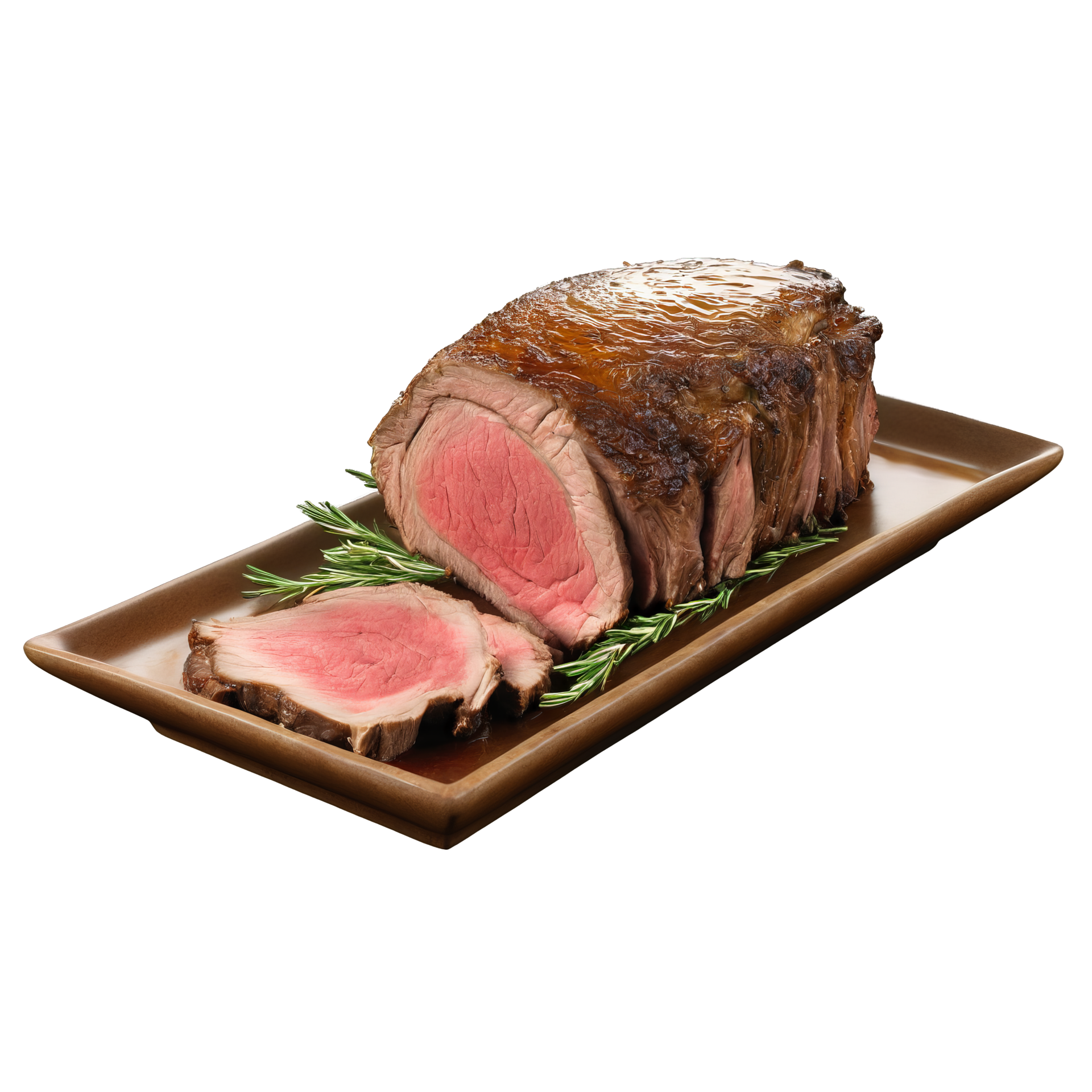 Roasted prime rib medium rare au jus horseradish cream rosemary sprig