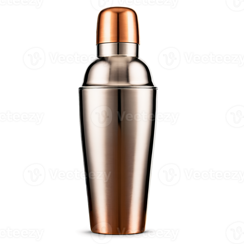 Modern stainless steel cocktail shaker with a copper finish showcasing a frothy whiskey sour Mockup png
