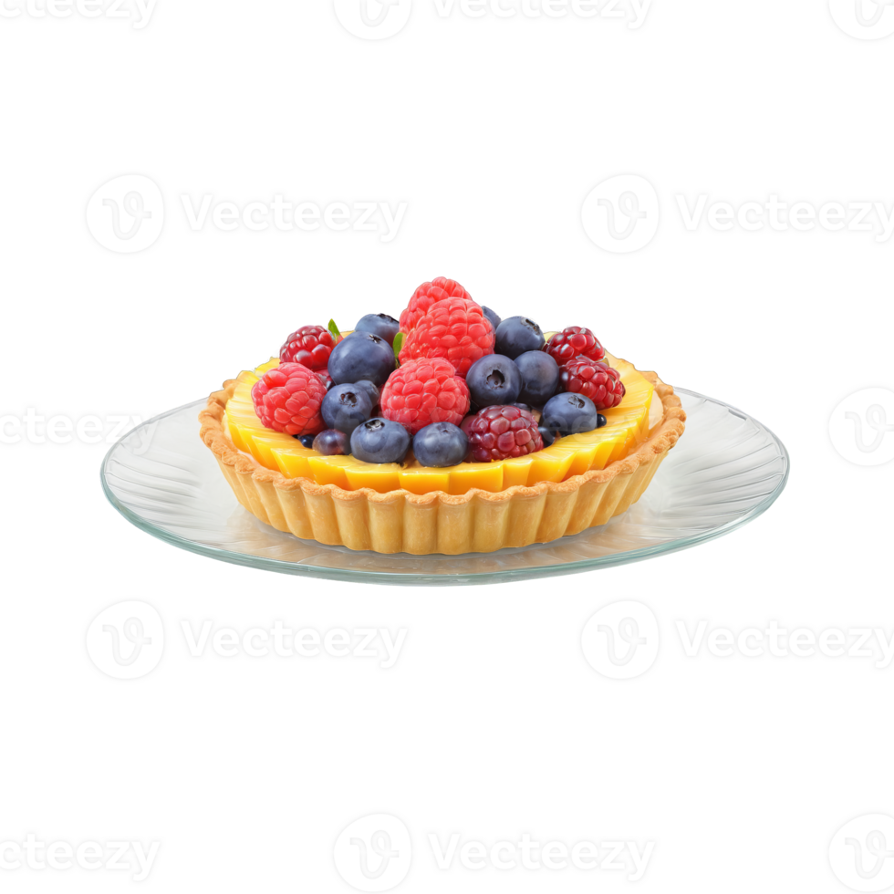 fruit Tarte avec une Pâtisserie croûte Crème remplissage et assorti des fruits sur une clair assiette png