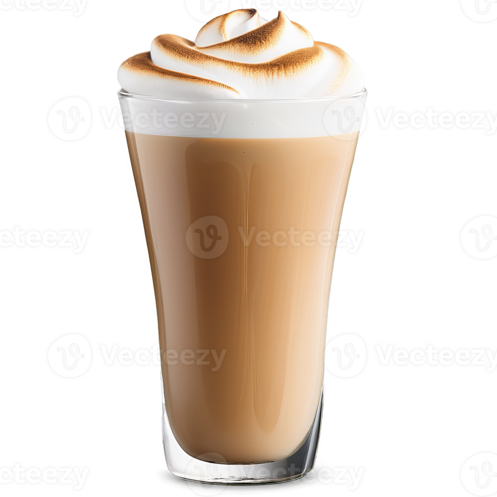 tostato marshmallow latte macchiato nel un' chiaro bicchiere tazza con il dolce fumoso Appunti di tostato png