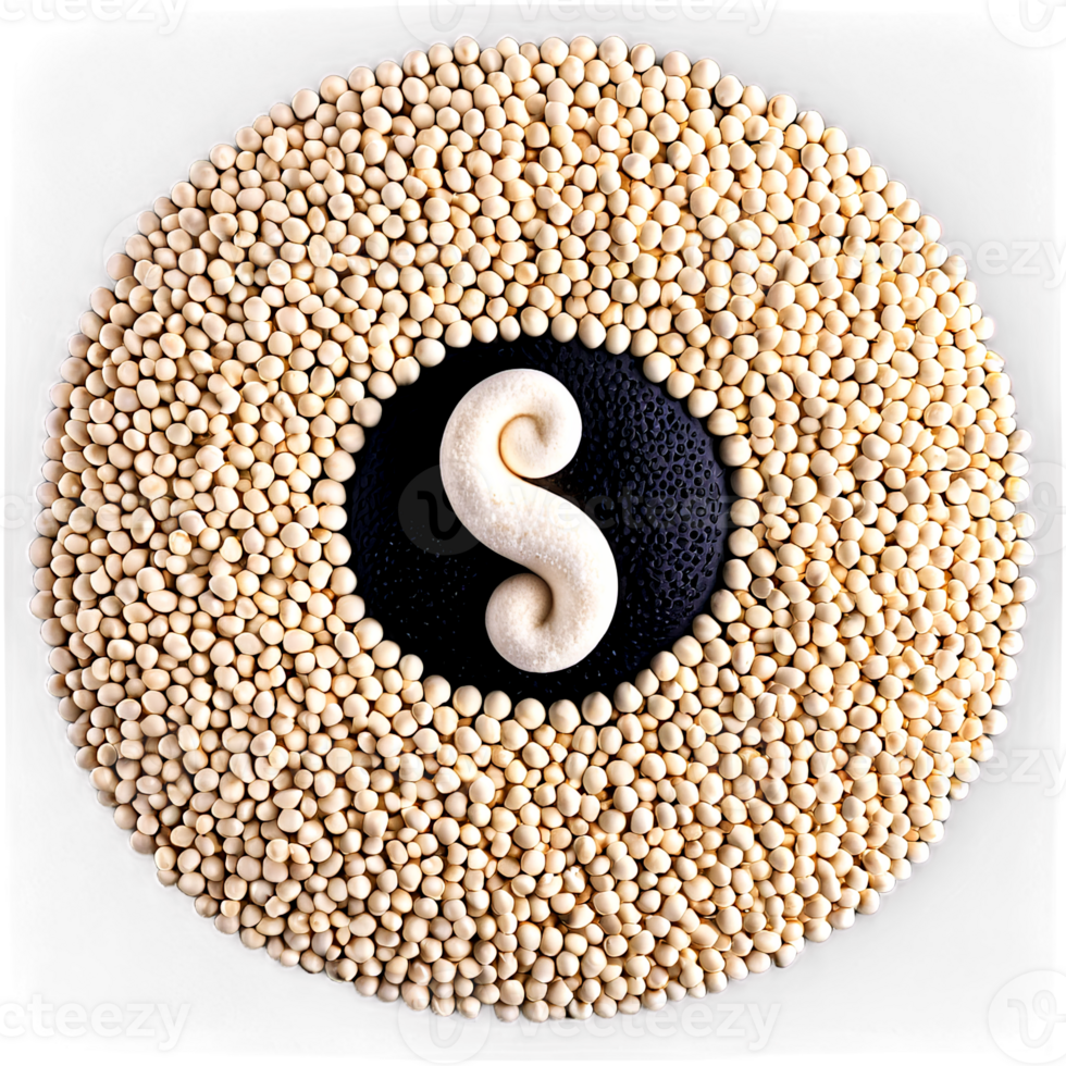 sésame des graines blanc et noir arrangé dans une yin Yang modèle haute contraste Haut vue png