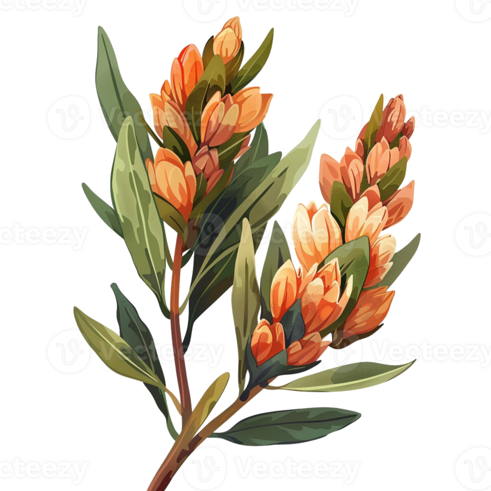 Flat illustration of flower buds, warm orange and green tones png