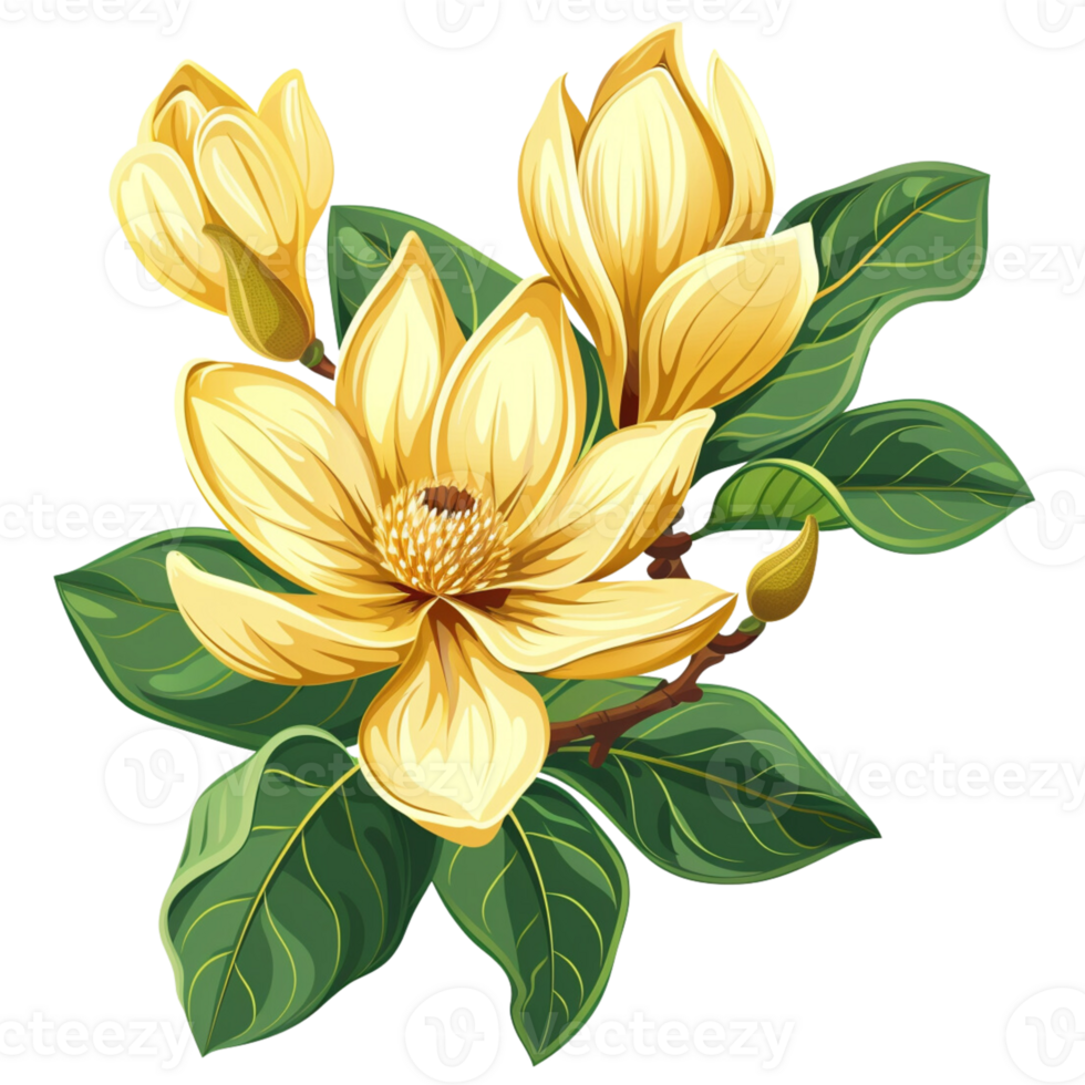 giallo magnolia fiore con verde le foglie png