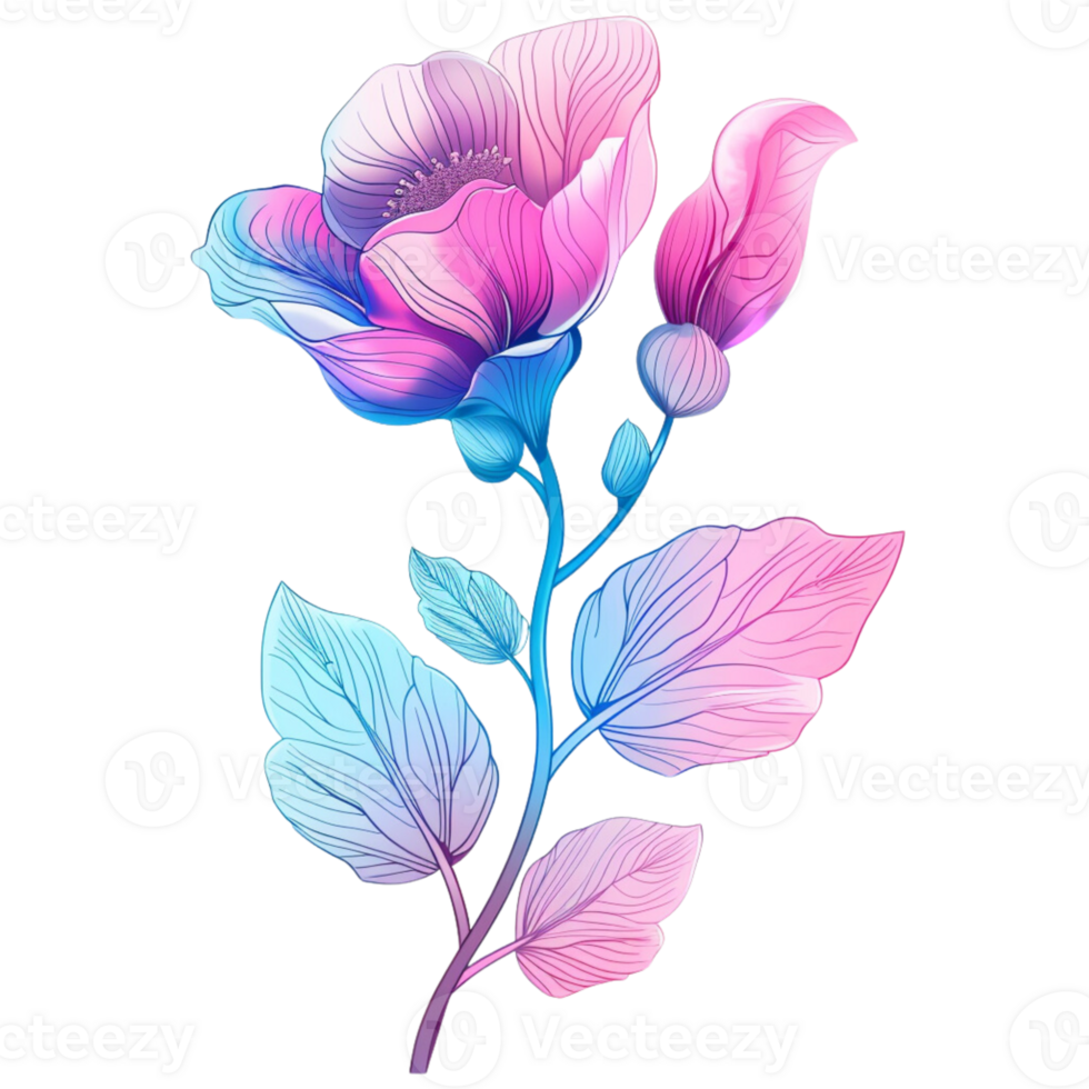een boeket van bloemen in de stijl van digitaal illustratie, met roze en blauw helling kleuren png
