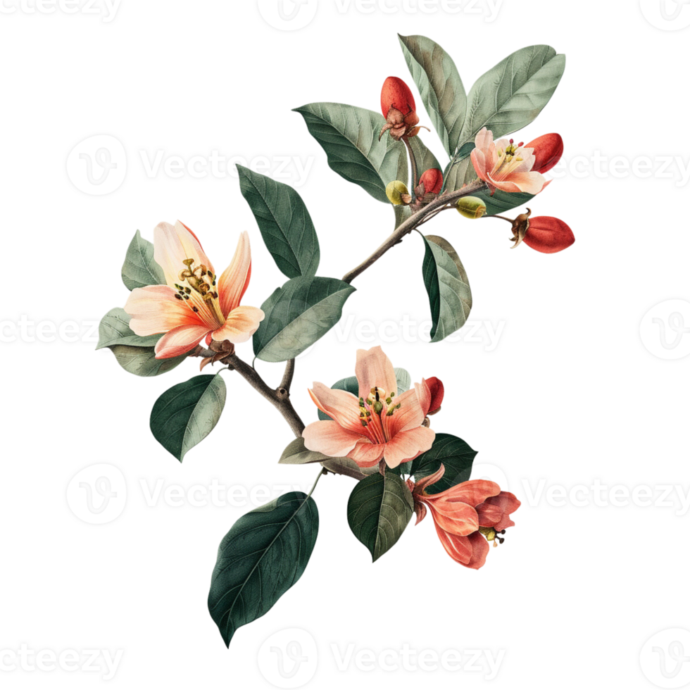 illustration of guava flowers, cottagecore style png
