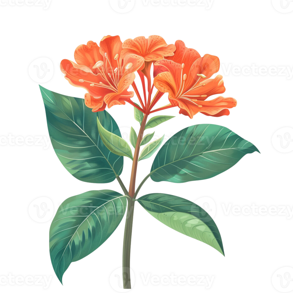 illustration av ett orange röd crotala blomma med grön löv png