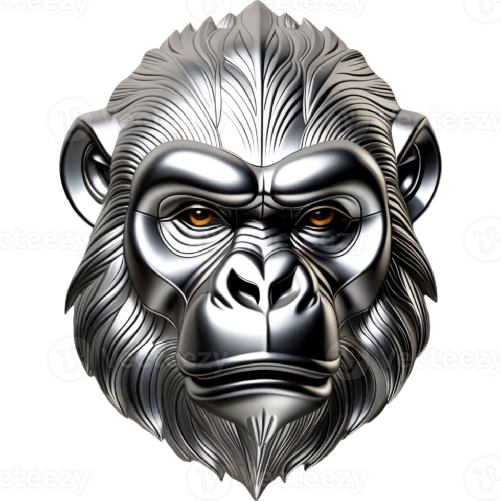 Silver Gorilla Head With Metal Texture png