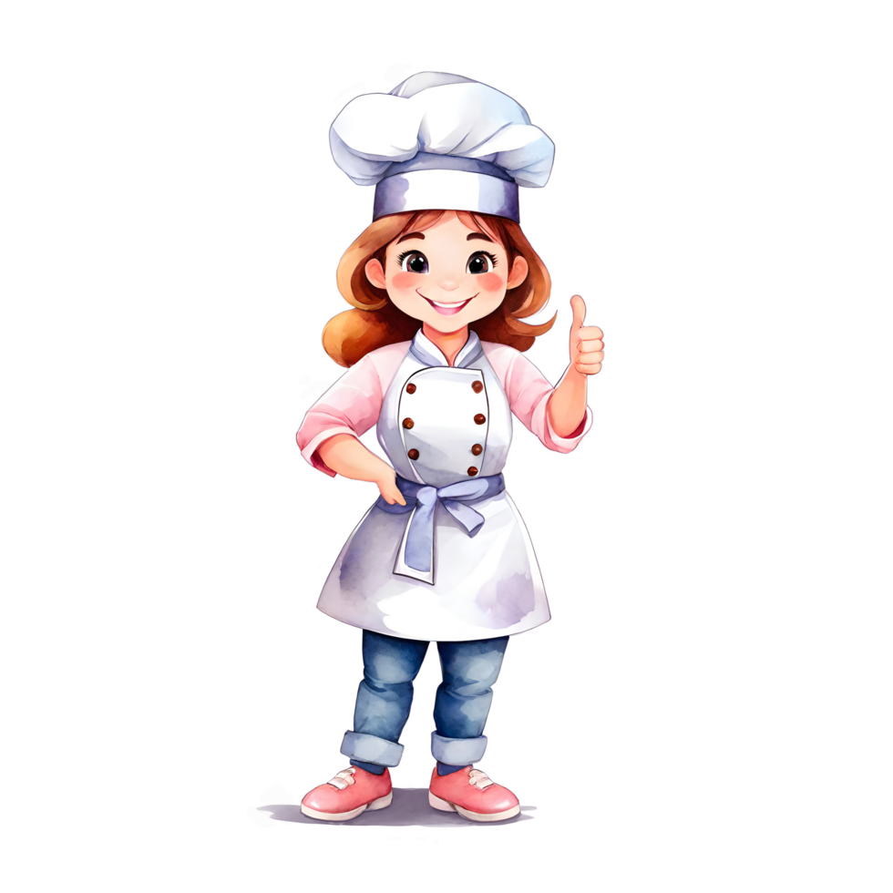 adorabile panettiere ragazza con pollice su gesto e sorridente espressione isolato trasparente clipart illustrazione png