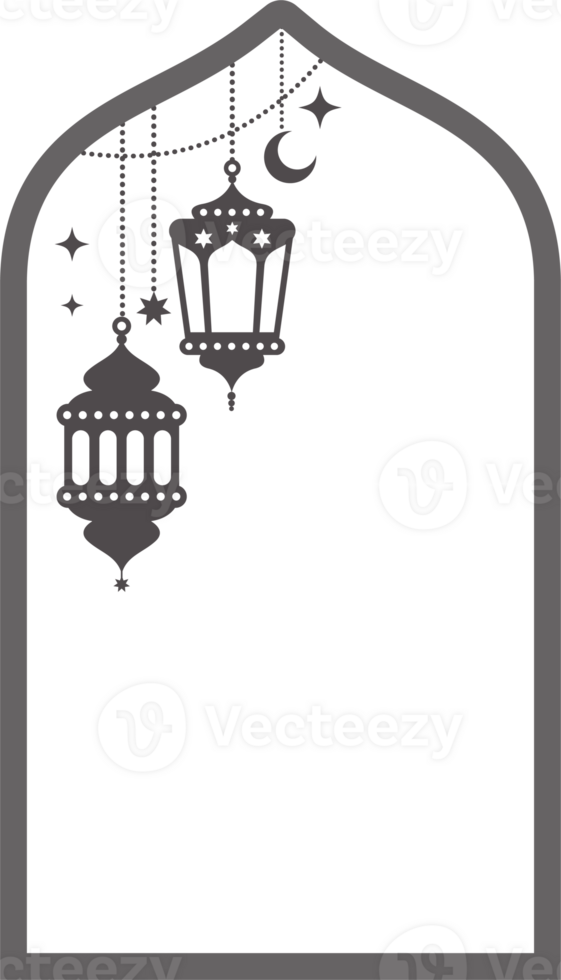 Ramadan Rahmen mit Laternen. Muslim dekoriert Fenster. islamisch Gliederung Bogen Vorlage. traditionell Illustration zum Gruß Karte Post und Banner Design. png