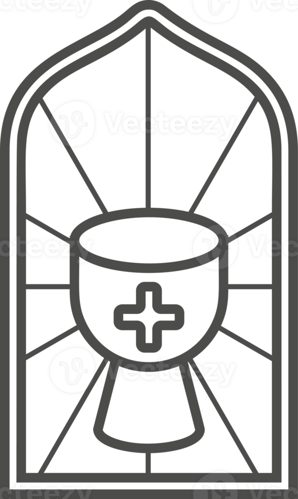 Church stained window with religious Easter symbol. Christian mosaic glass arch with cup png