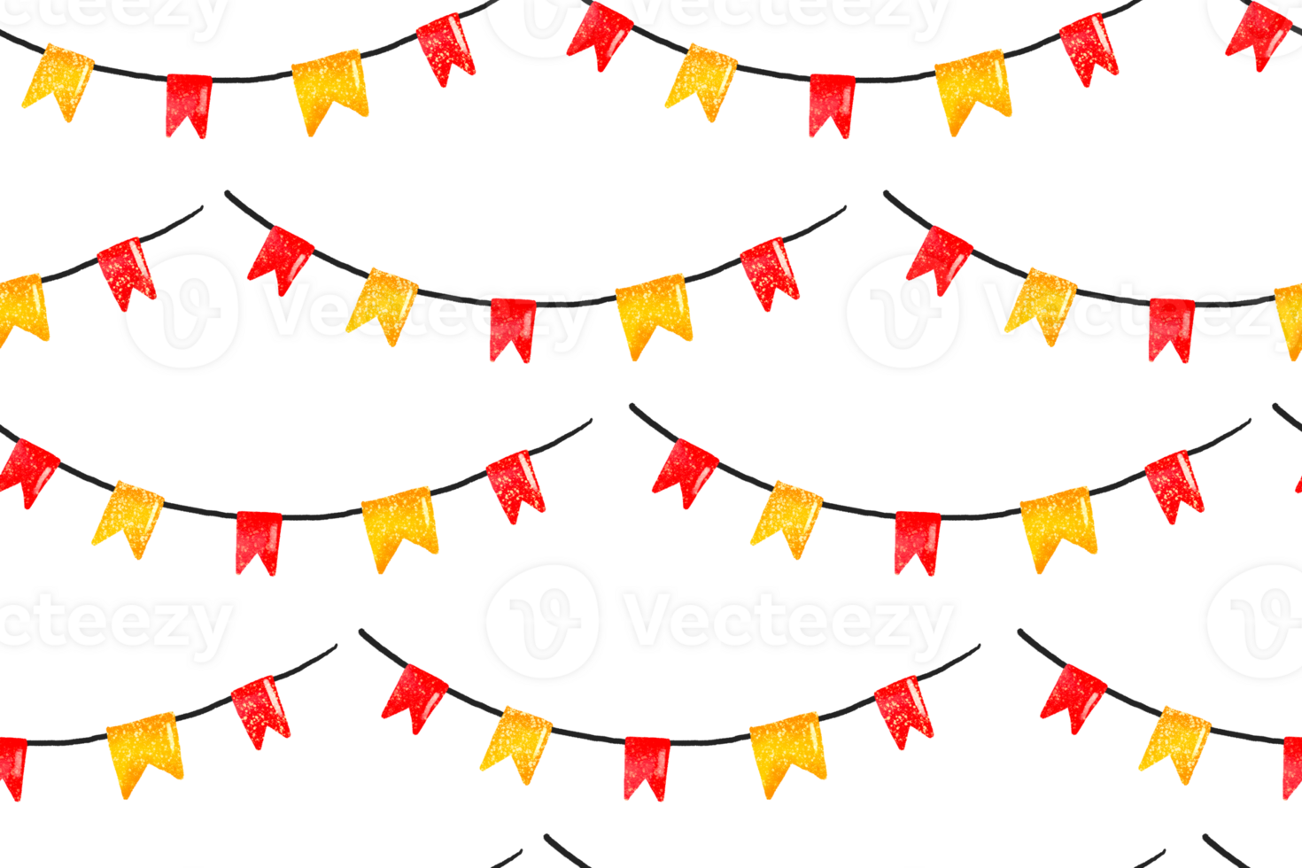 Seamless background with flags and garlands. Happy birthday. Hand drawn holiday illustration on isolated background png
