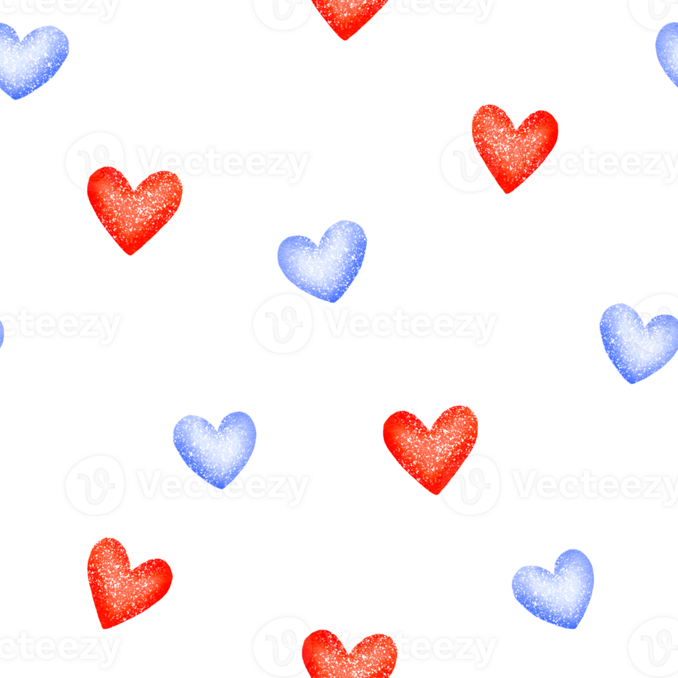 Seamless background with blue and red hearts. Minimalistic pattern. Hand drawn holiday illustration on isolated background png