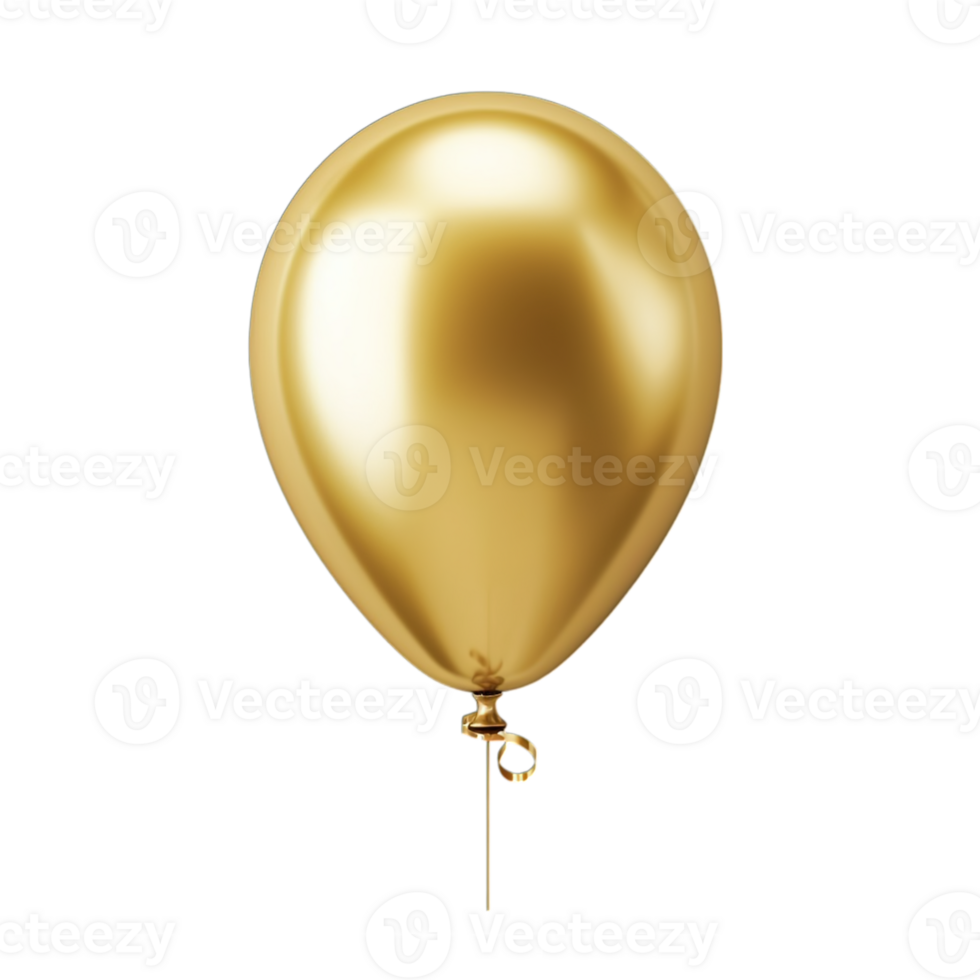 Elegant golden helium balloon with a sleek ribbon, perfect for luxury celebrations and festive decorations png