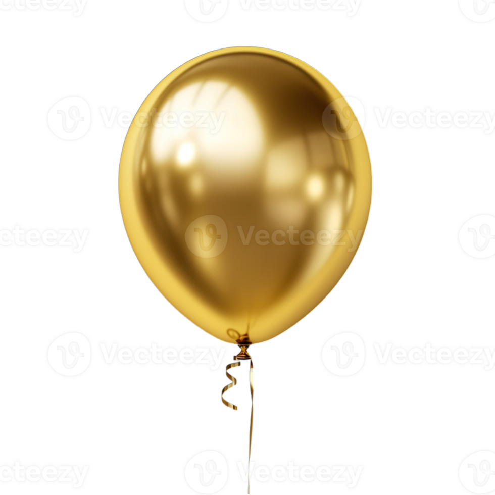 Elegant golden helium balloon with a sleek ribbon, perfect for luxury celebrations and festive decorations png