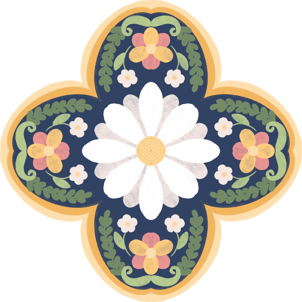 Vintage majolica damask folk motif symbol png
