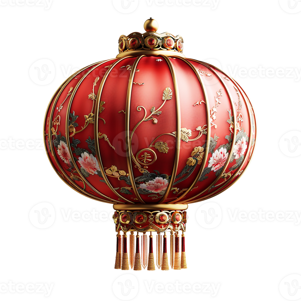 This image features a red Chinese lantern with a golden decorative knot at the top and a tassel hanging down. The lantern has a round shape with a golden rim and is filled with red png