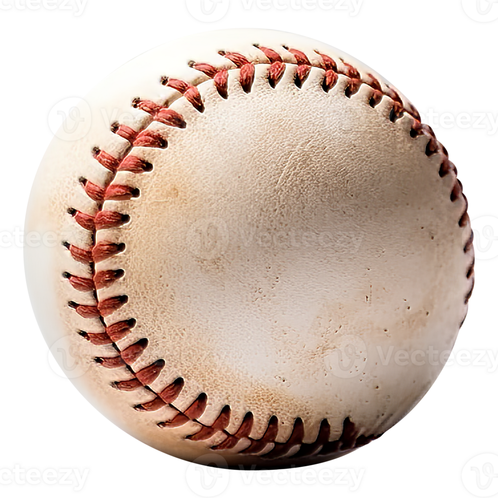 Realistic baseball with red threads and a seam. Close up. Transparent background png