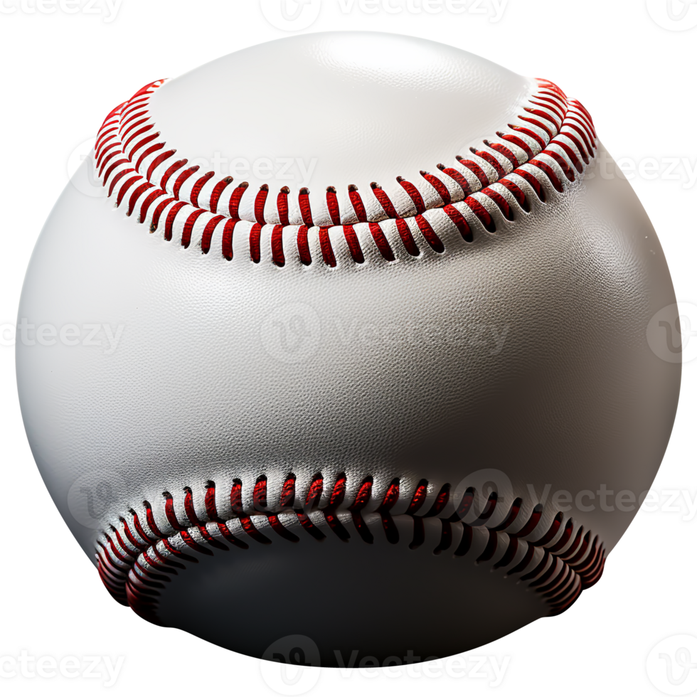 Realistic baseball with red threads and a seam. Close up. Transparent background png