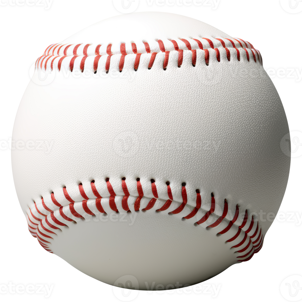 Realistic baseball with red threads and a seam. Close up. Transparent background png