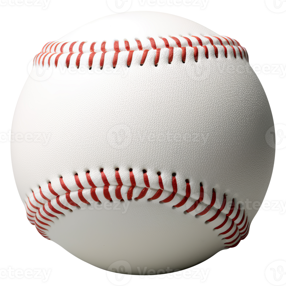 Realistic baseball with red threads and a seam. Close up. Transparent background png