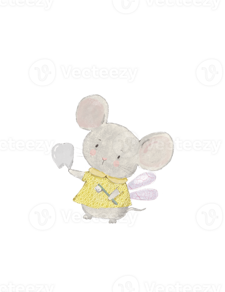 Drawing of a mouse with a tooth and a toothbrush, tooth fairy png