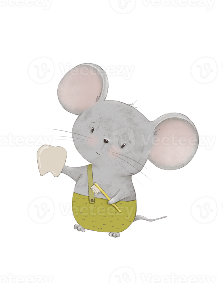 Drawing of a mouse with a tooth and a toothbrush, tooth fairy png