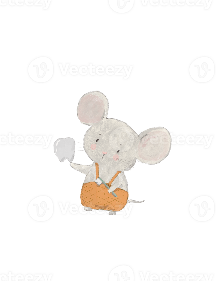 Drawing of a mouse with a tooth and a toothbrush, tooth fairy png