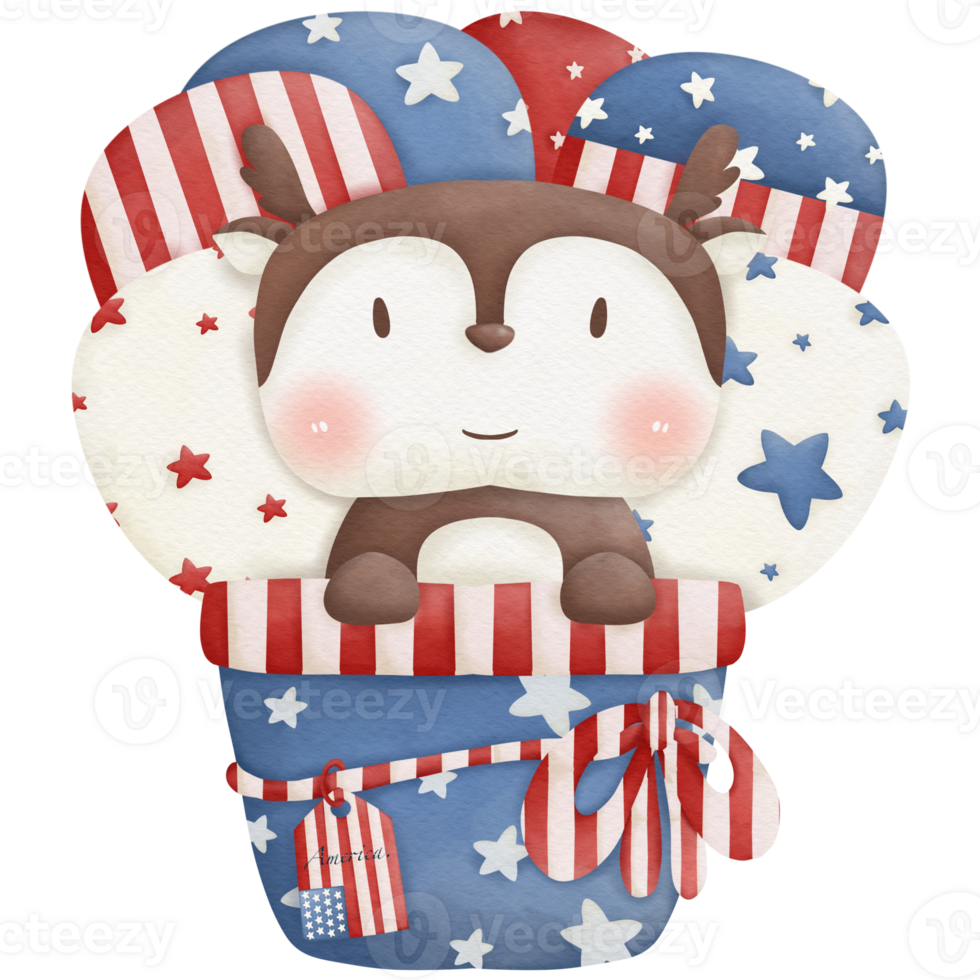 Animals and balloons in Independence Day watercolor clip art png