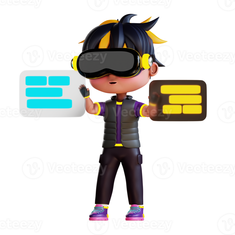 3d Cute Boy using VR Tool png