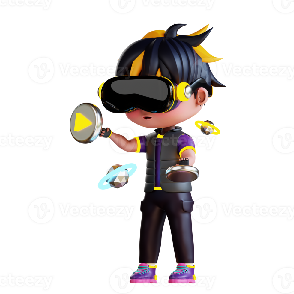 3d Cute Boy using VR Music png