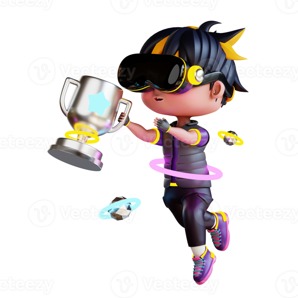 3d Cute Boy Work Get Metaverse Trophy png