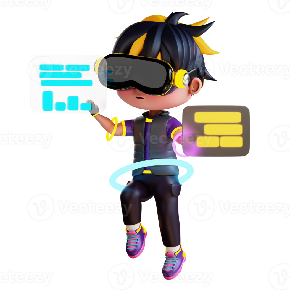 3d Cute Boy work on metaverse png