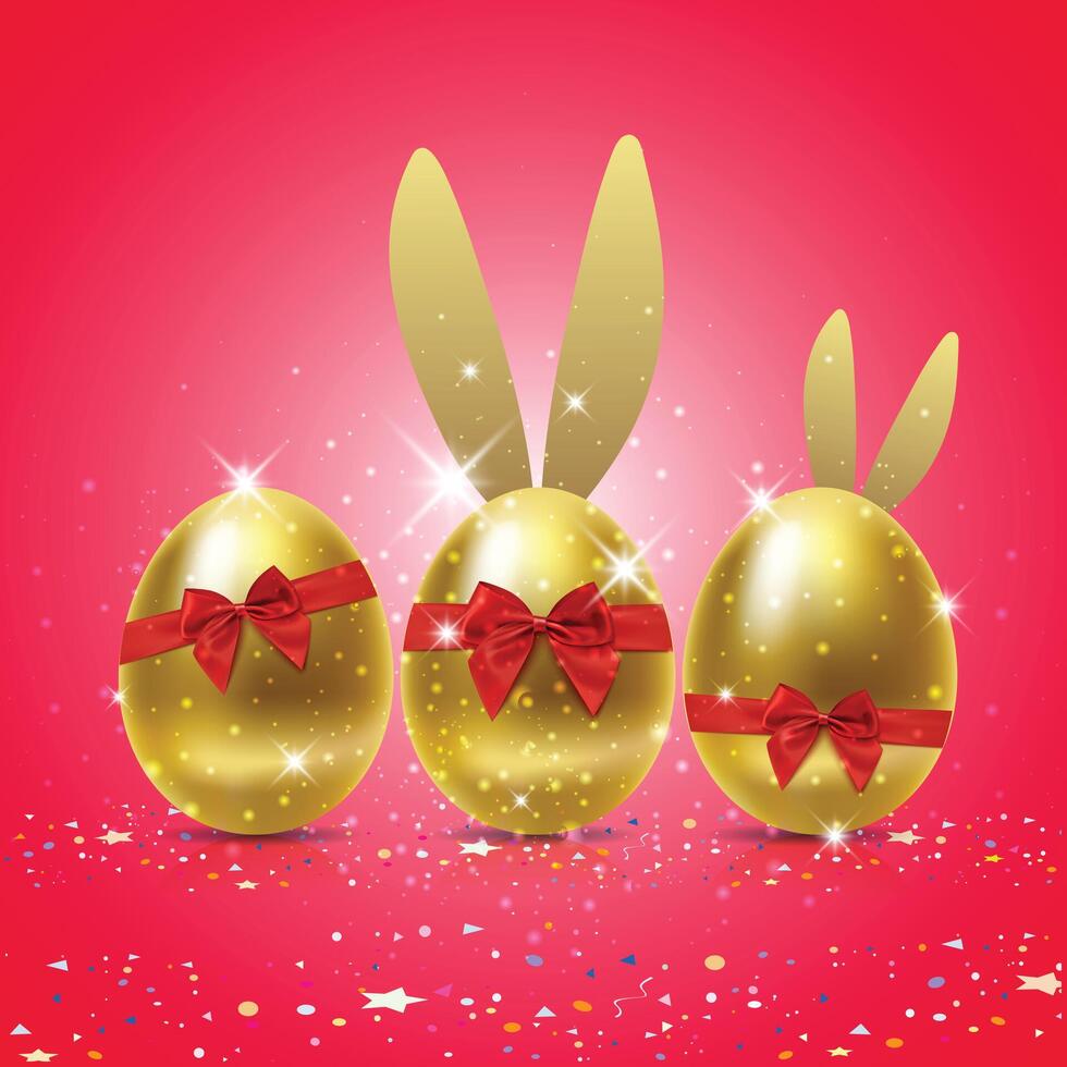 contento Pascua de Resurrección antecedentes con realista dorado brillar decorado huevos vector