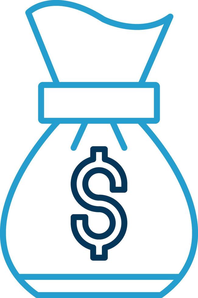 dinero bolso línea azul dos color icono vector