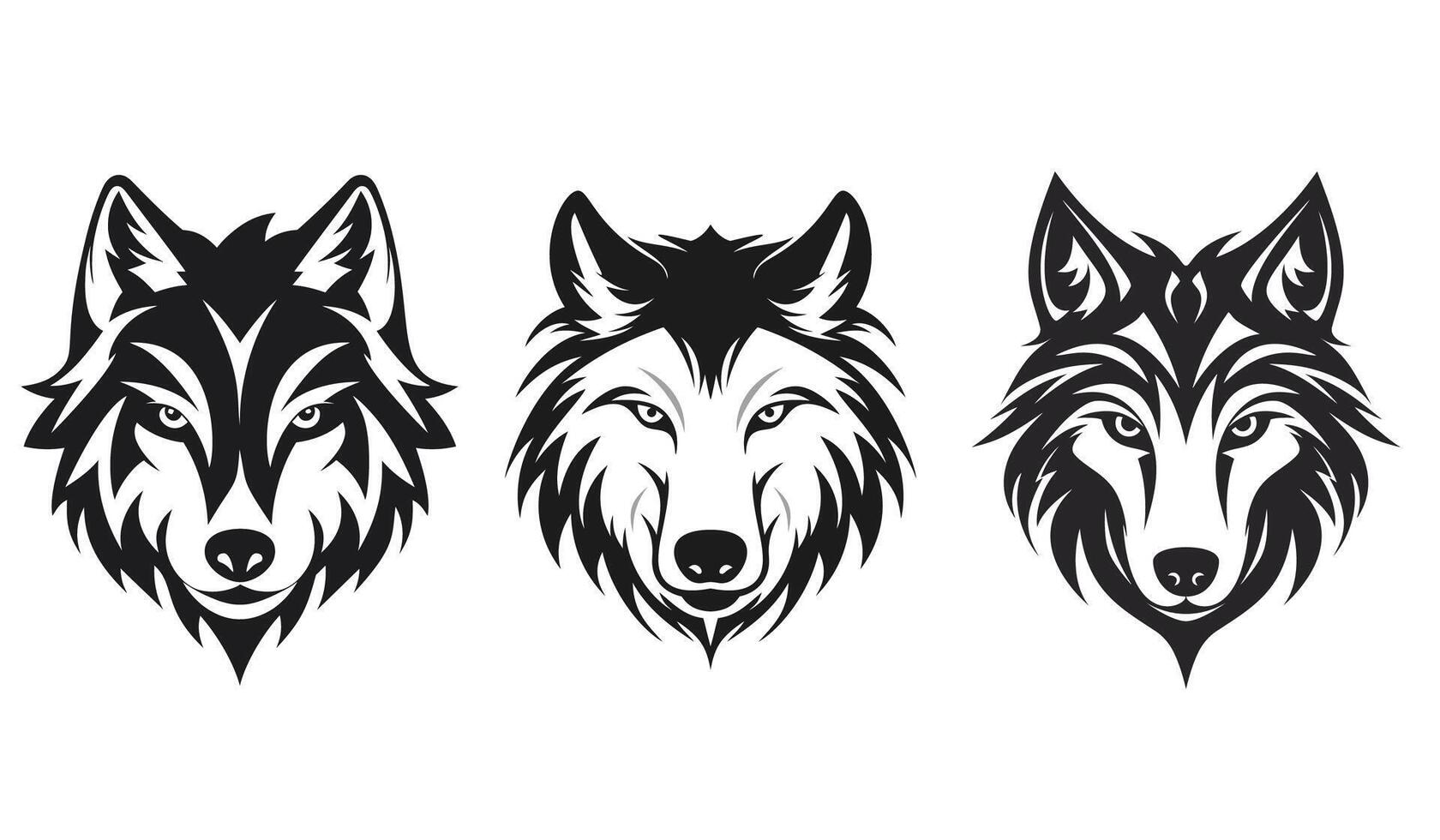 Woolf or dog head logo mascot on white background. set. vector