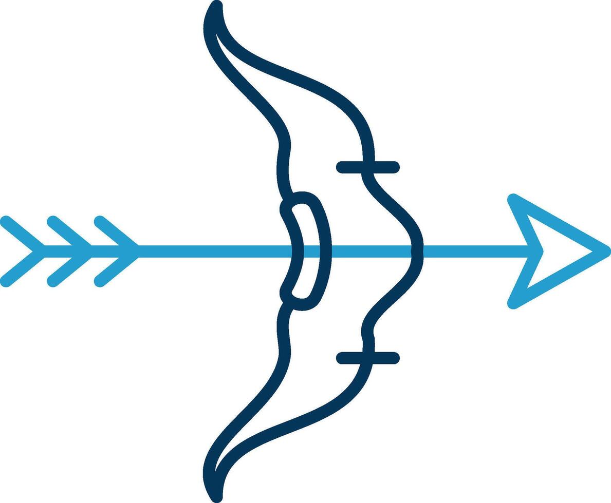arco y flecha línea azul dos color icono vector