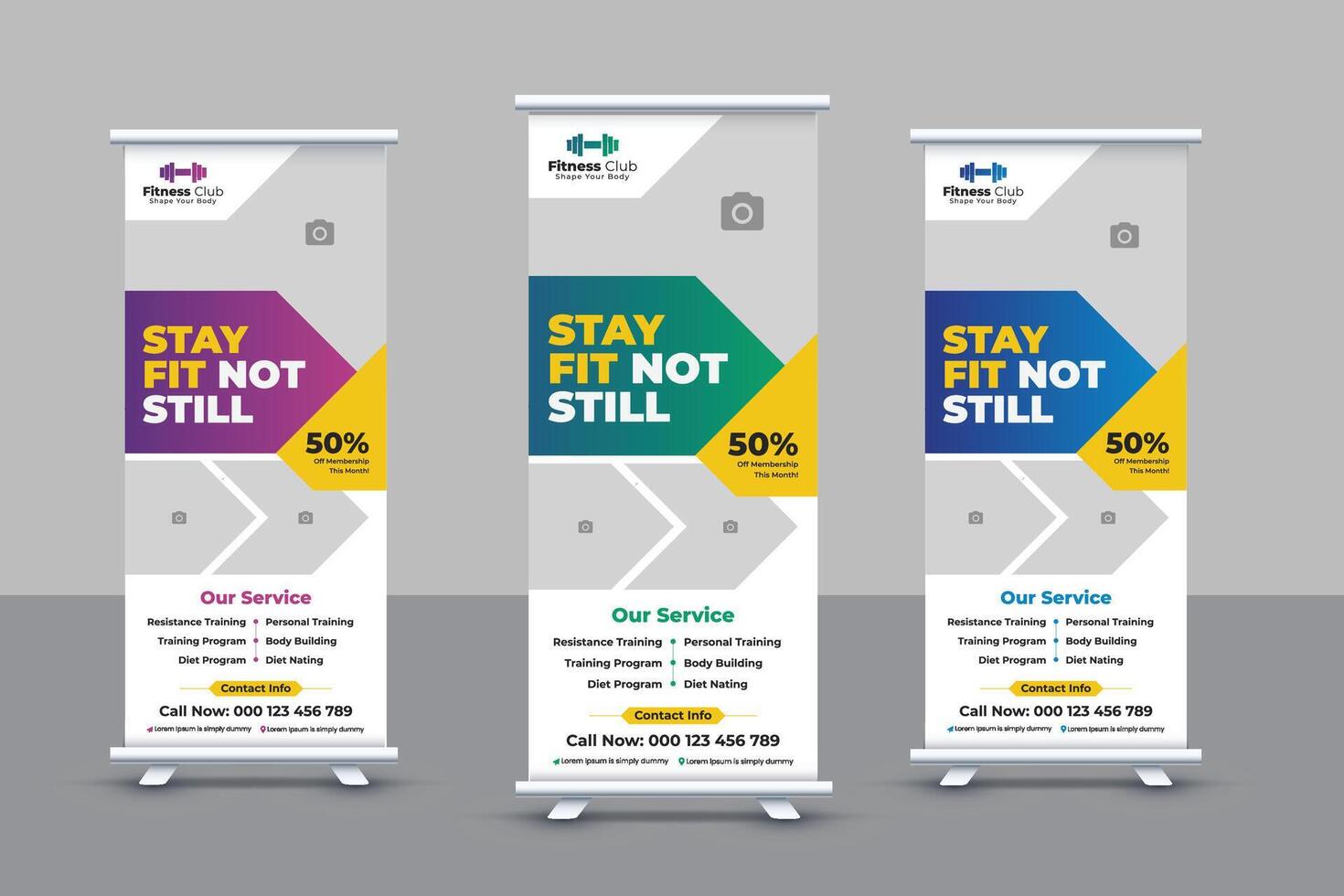 Gym fitness roll-up banner template vector