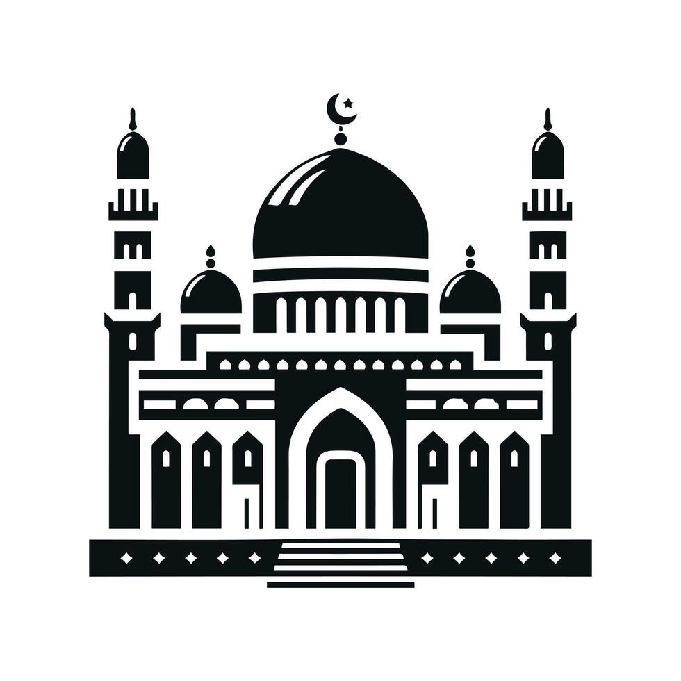 A black and white image of a mosque vector
