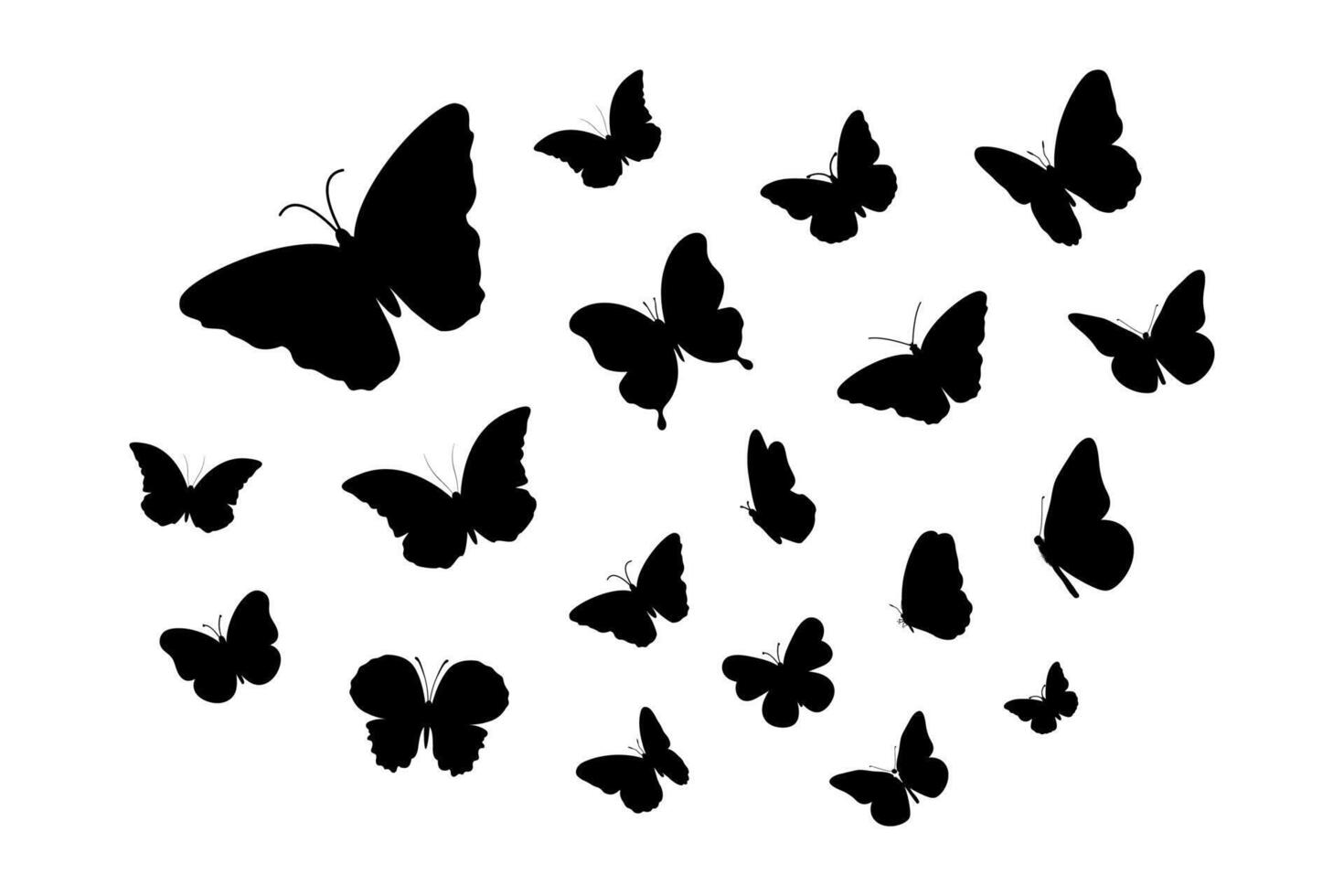 Flock of cute and beautiful butterflies silhouette vector